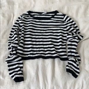 Cropped Black and White Striped Sweater